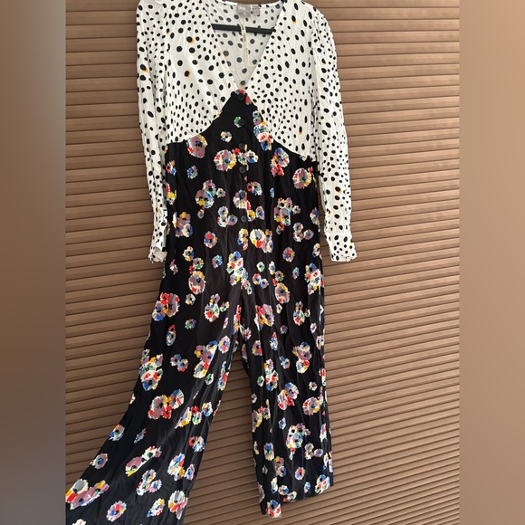ASOS Pants - ASOS Black Floral Jumpsuit with Polka Dot Top